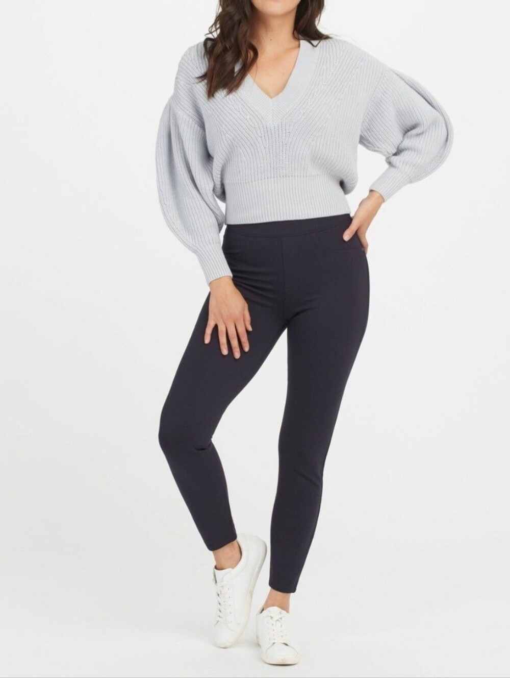Spanx The Perfect Navy Blue 4-Pocket Ponte Pull-On Cropped Pants Womens Size XS
